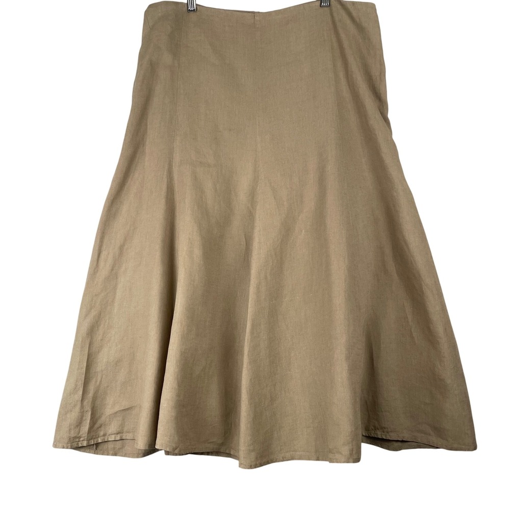 Eileen Fisher Womens Tan 100% Irish Linen Lined A-Line Midi Skirt Large RN78121